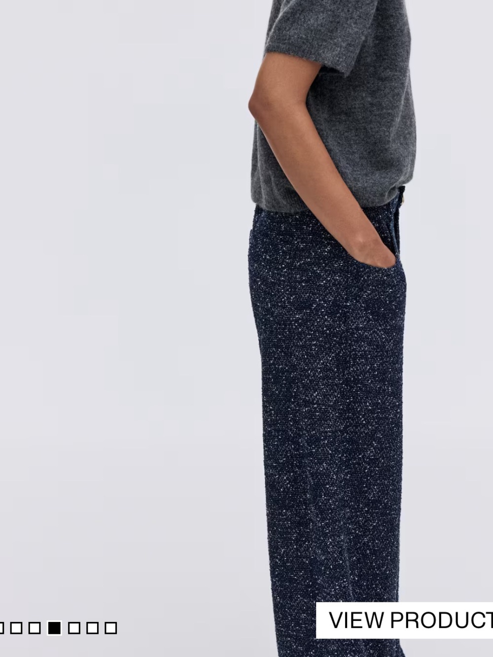 H&M Bouclé Tweed High Rise Wide Leg Pants Navy Blue Size Large - Picture 7 of 9